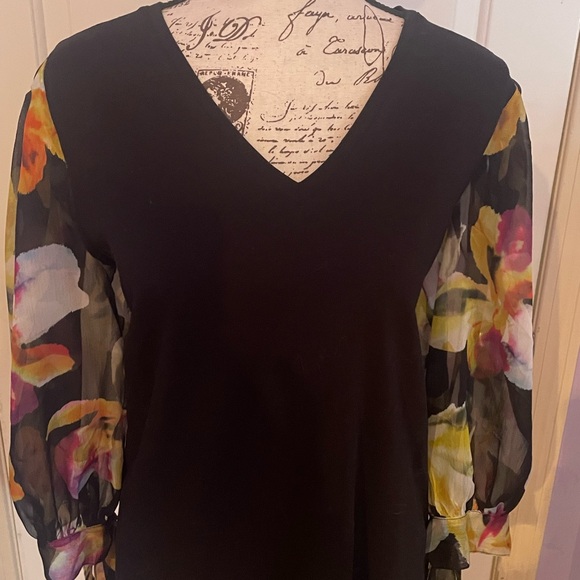 Chico's Asymmetrical Black and Orange 3/4 Sleeve Blouse - Picture 2 of 11